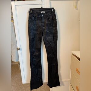 Forever 21 Black Croc-Embossed Pants With Split Ankle